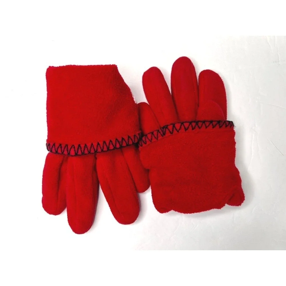 Casual Corner Women's Fleece Gloves LARGE Red Snowflake Blanket Stitch Vintage